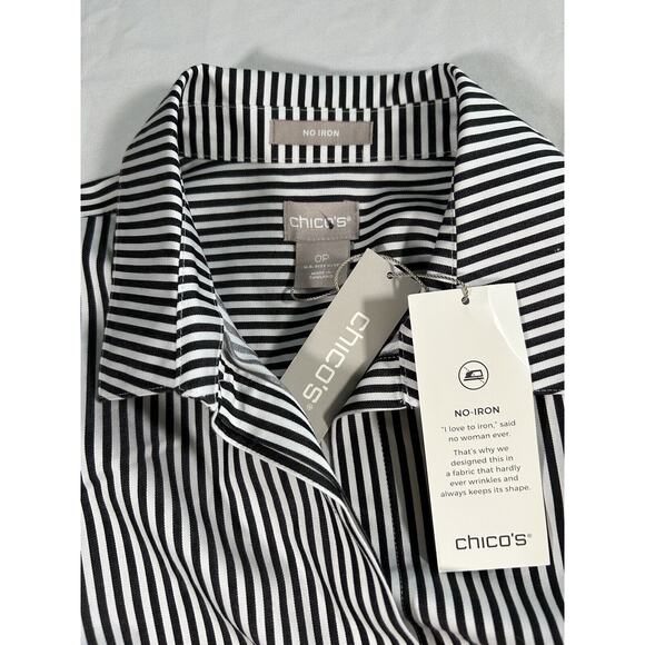 Chico's Striped Button Collared Blouse Womens Size Small Black White Preppy NWT - Picture 3 of 7